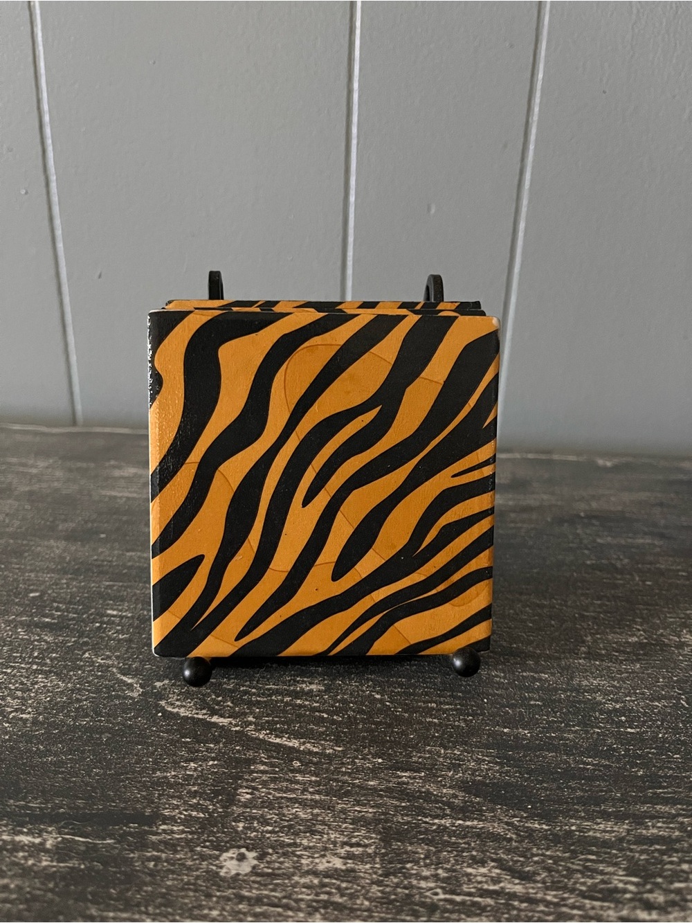 Tiger Stripe Decorative Coaster Set - Black and Orange